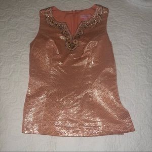 Lilly Pulitzer Gold Coral Blouse Size 0
